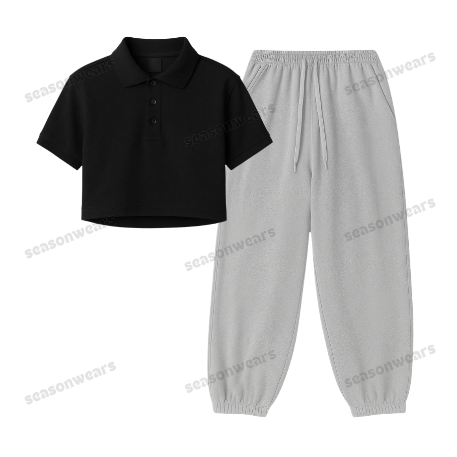 Crop Polo With Lightgrey Sweatpant