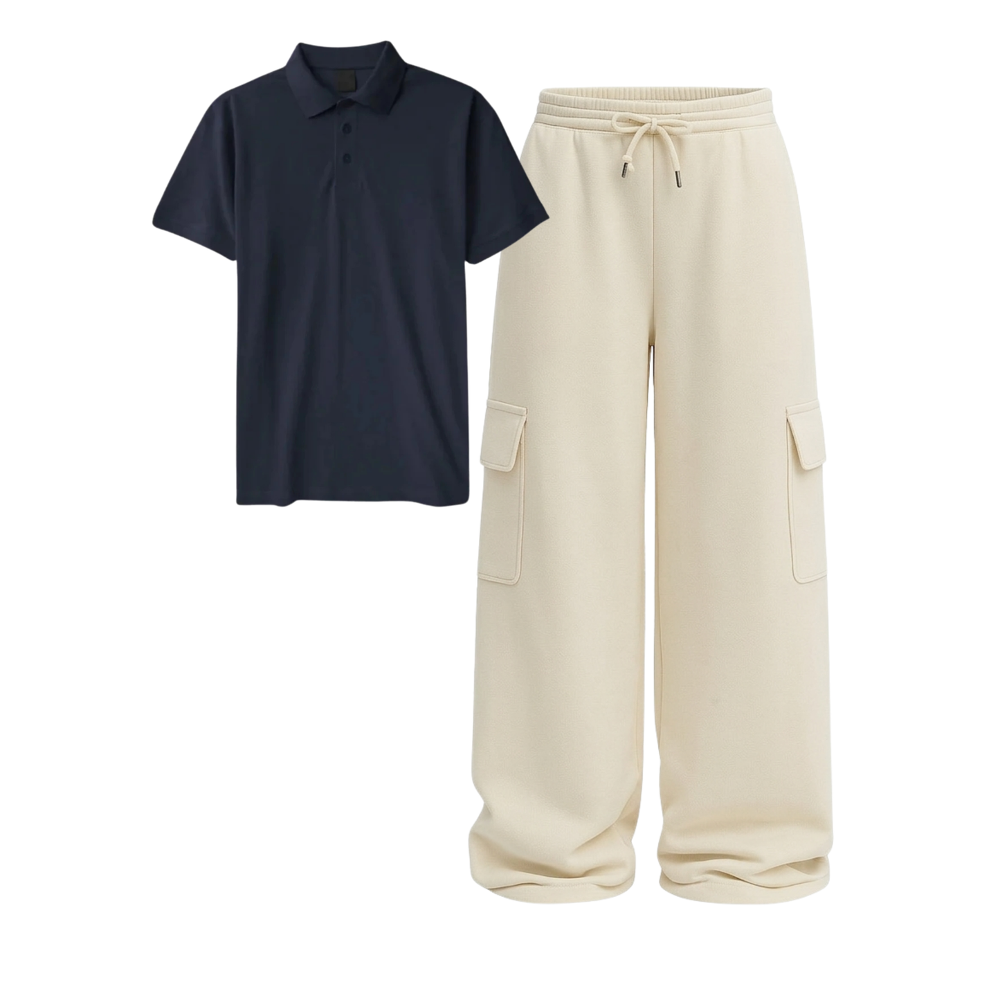 Polo With Cream Wide Leg Cargo