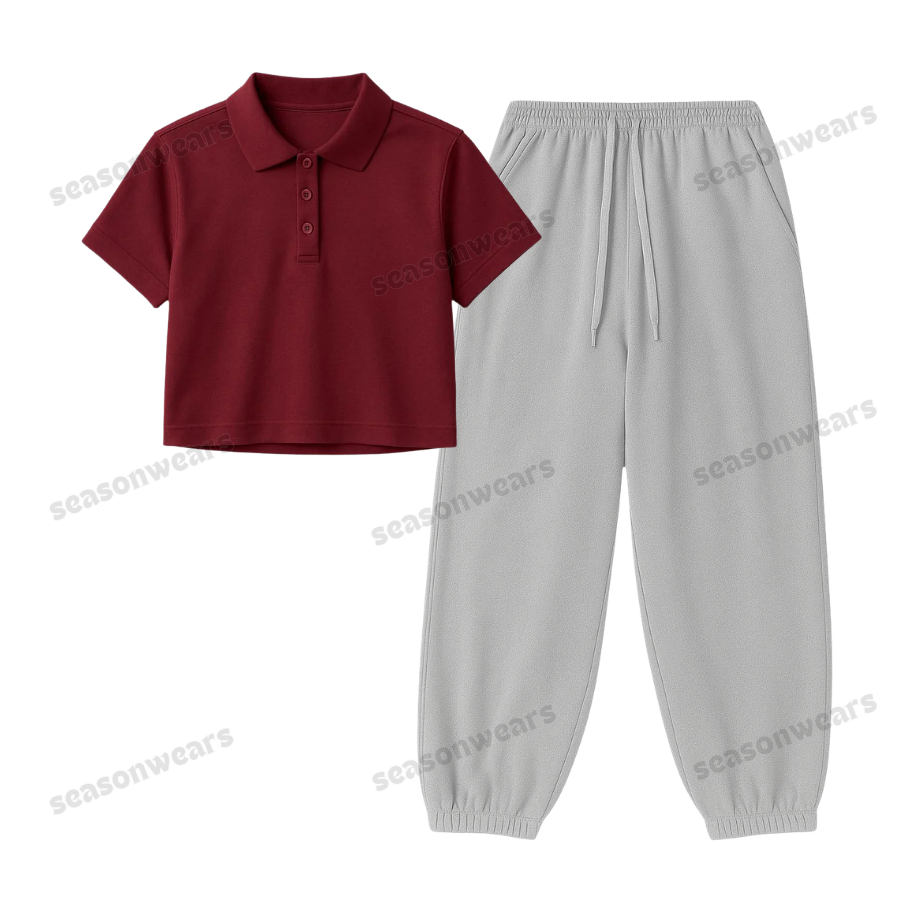 Crop Polo With Lightgrey Sweatpant