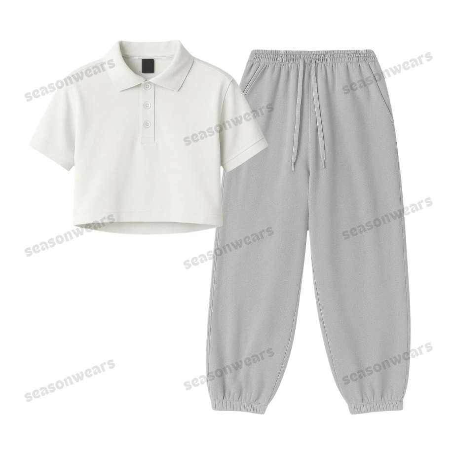 Crop Polo With Lightgrey Sweatpant