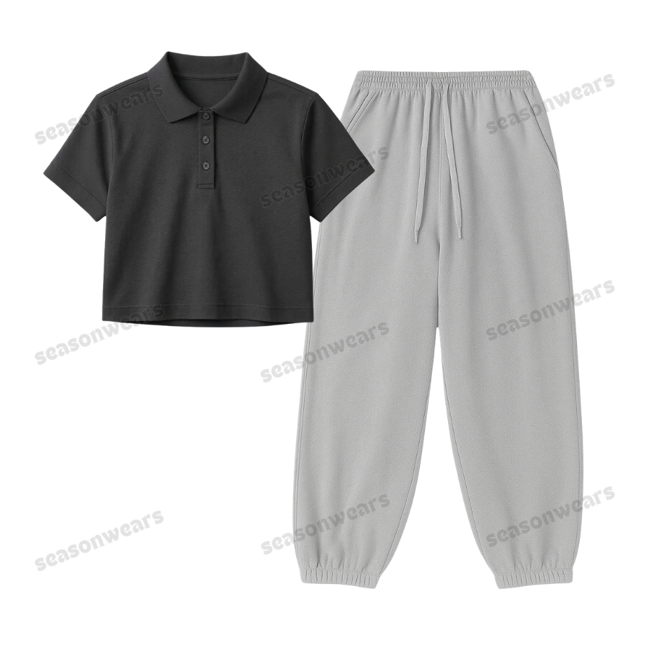 Crop Polo With Lightgrey Sweatpant