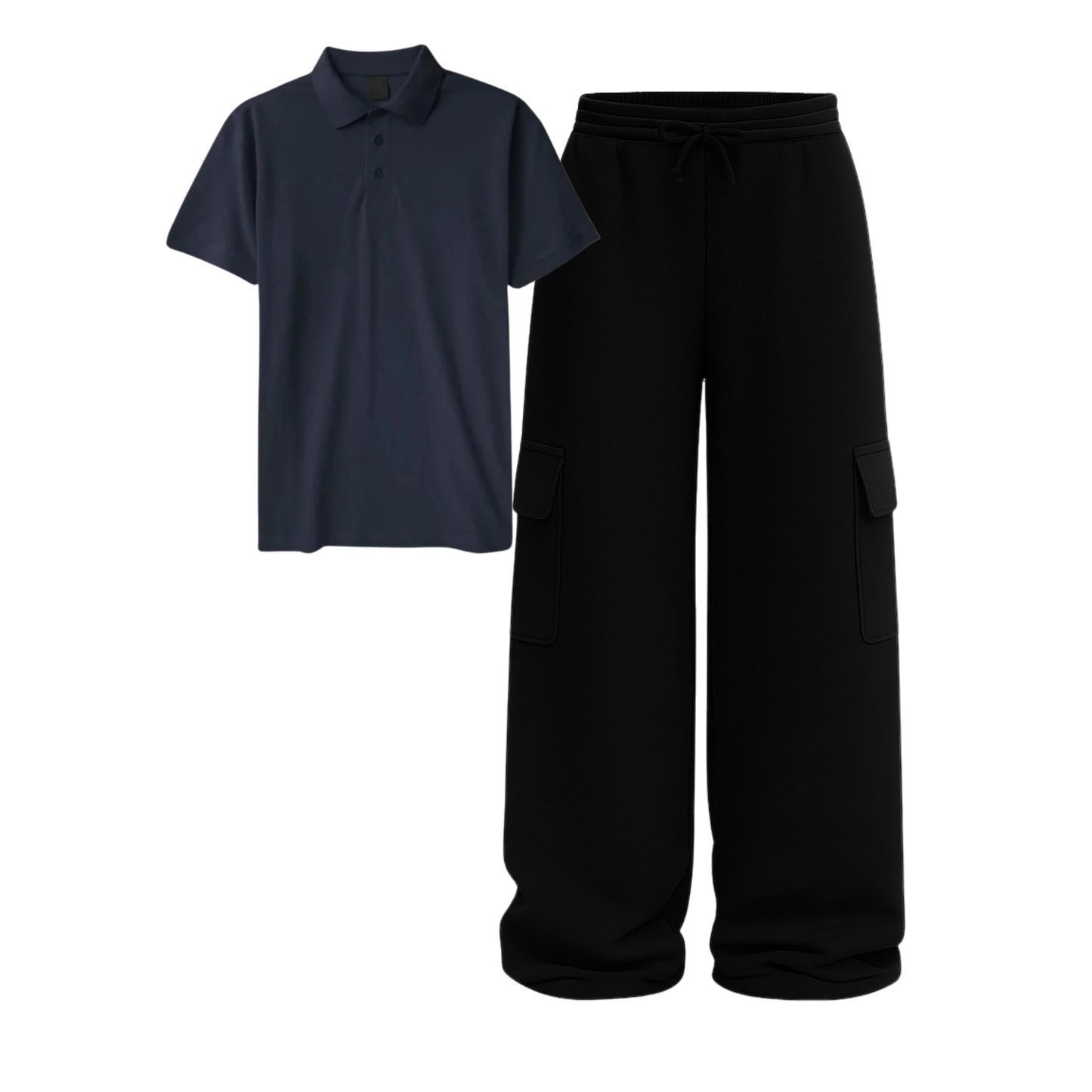 Polo With Black Wide Leg Cargo