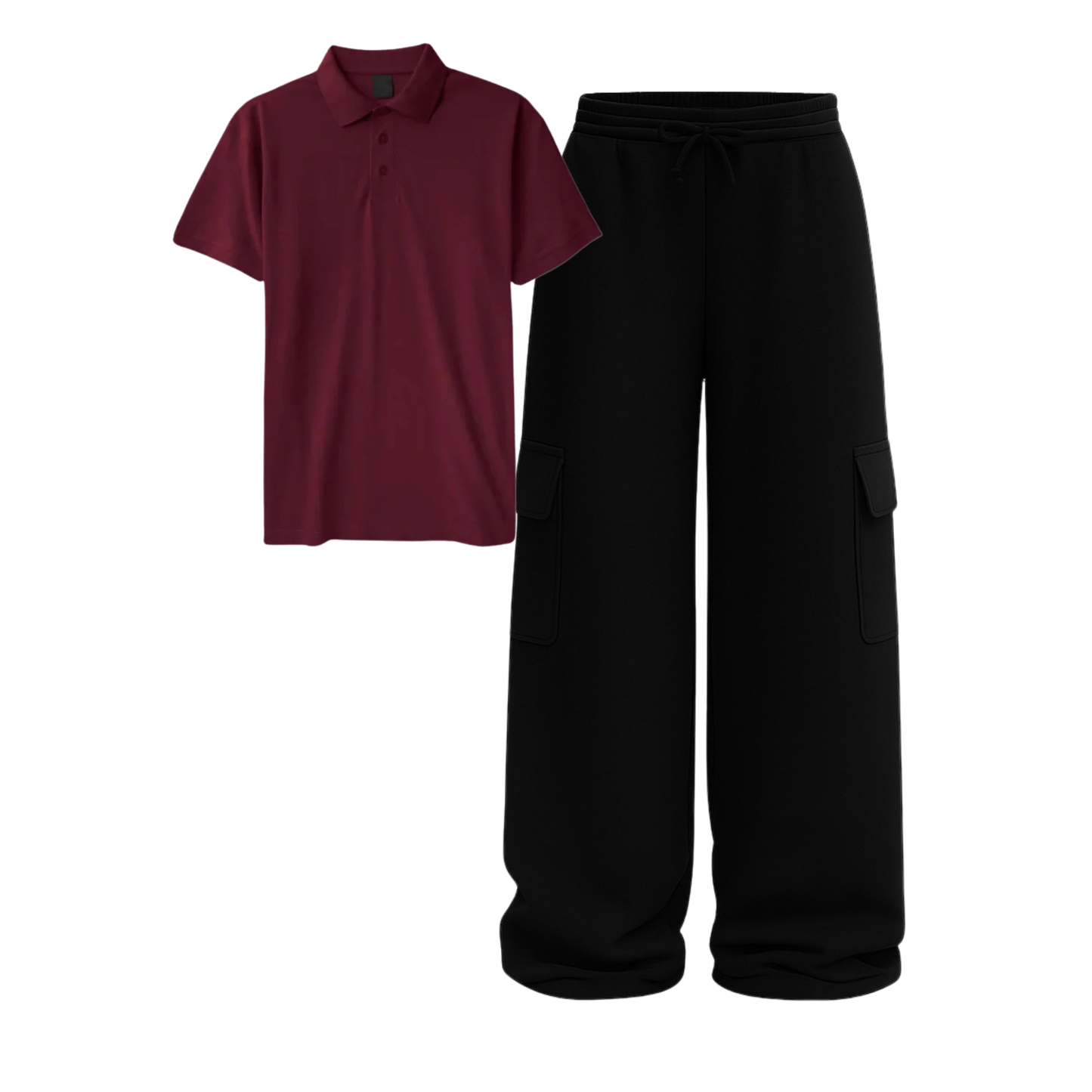 Polo With Black Wide Leg Cargo