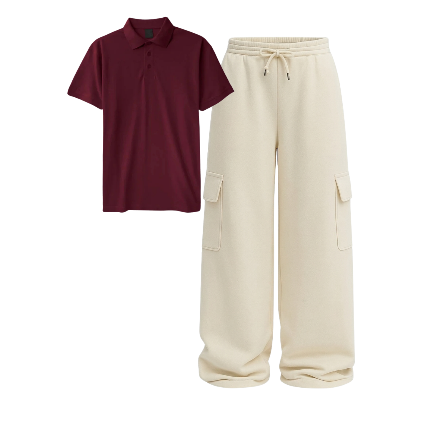 Polo With Cream Wide Leg Cargo