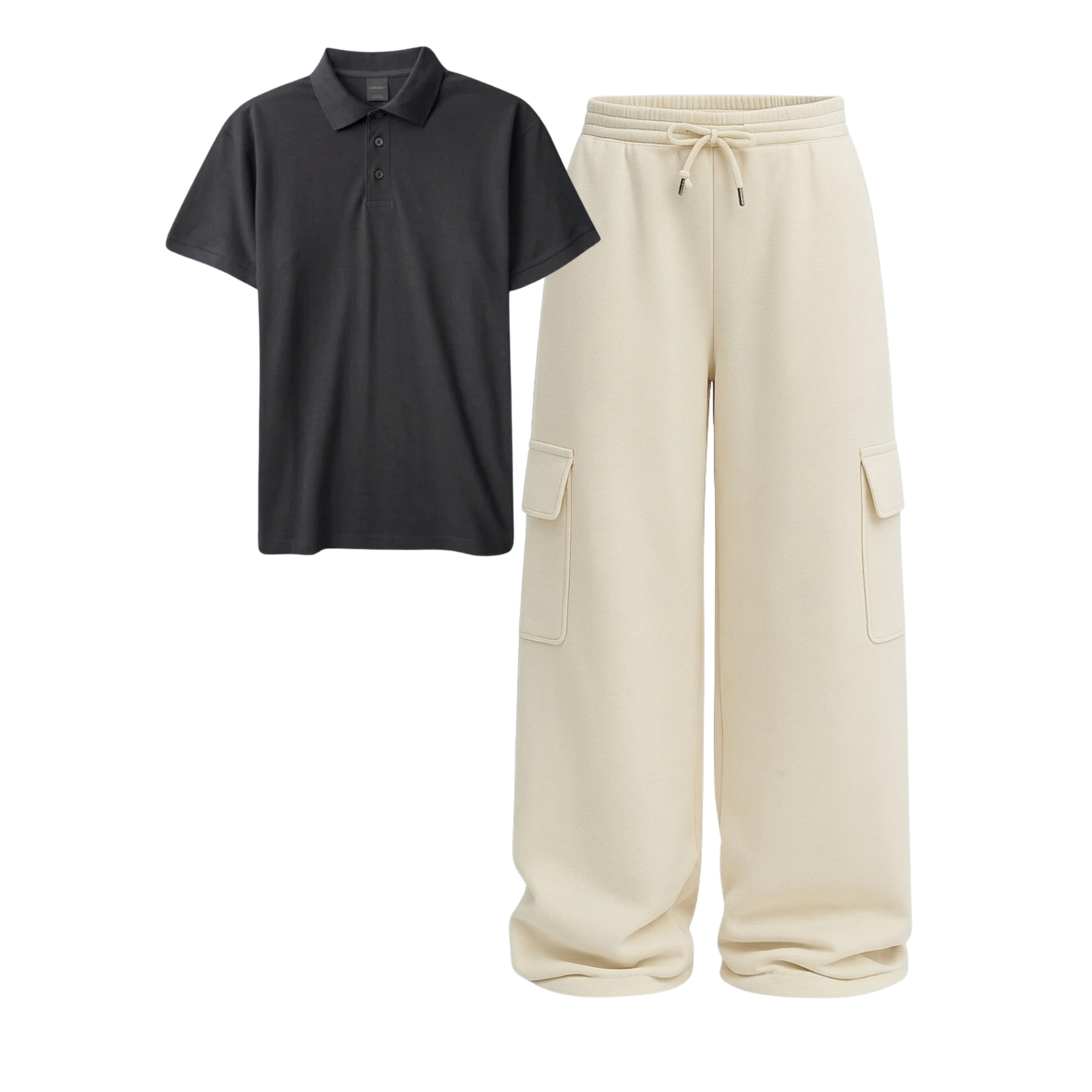 Polo With Cream Wide Leg Cargo