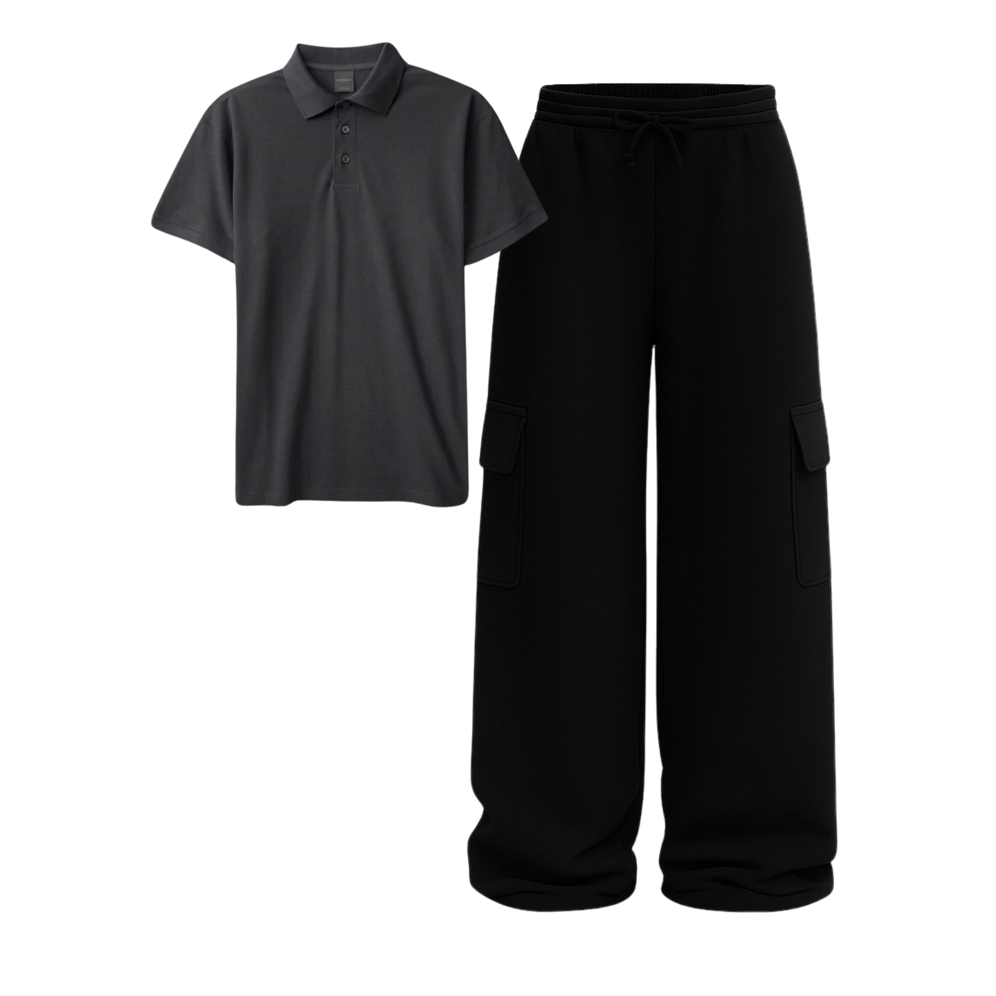 Polo With Black Wide Leg Cargo