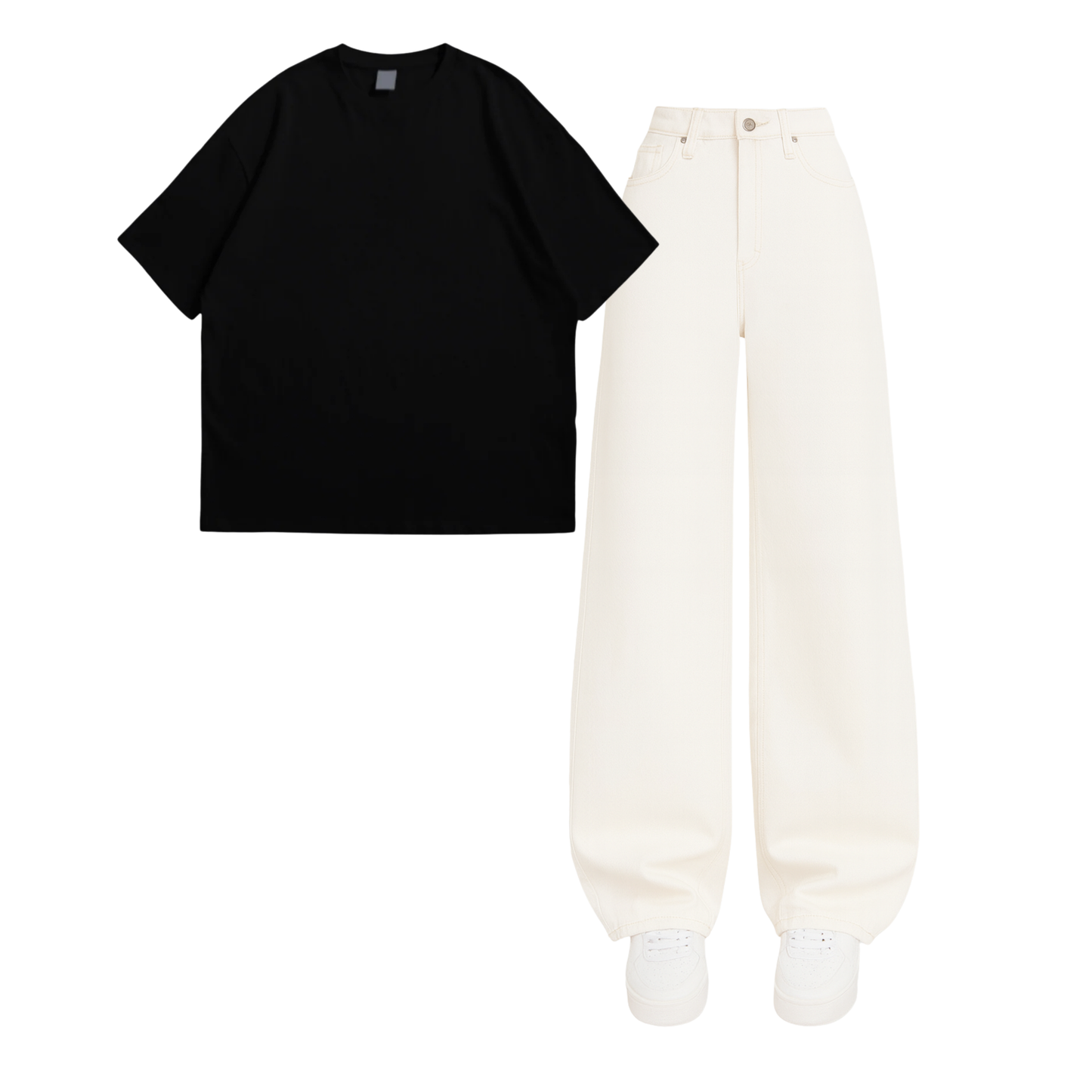 Oversized Drop Shoulder Tee With White Wide Leg Jeans
