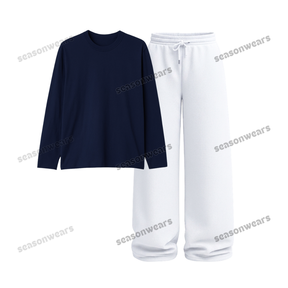 Full Sleeves Tee With White Wide Leg Trouser