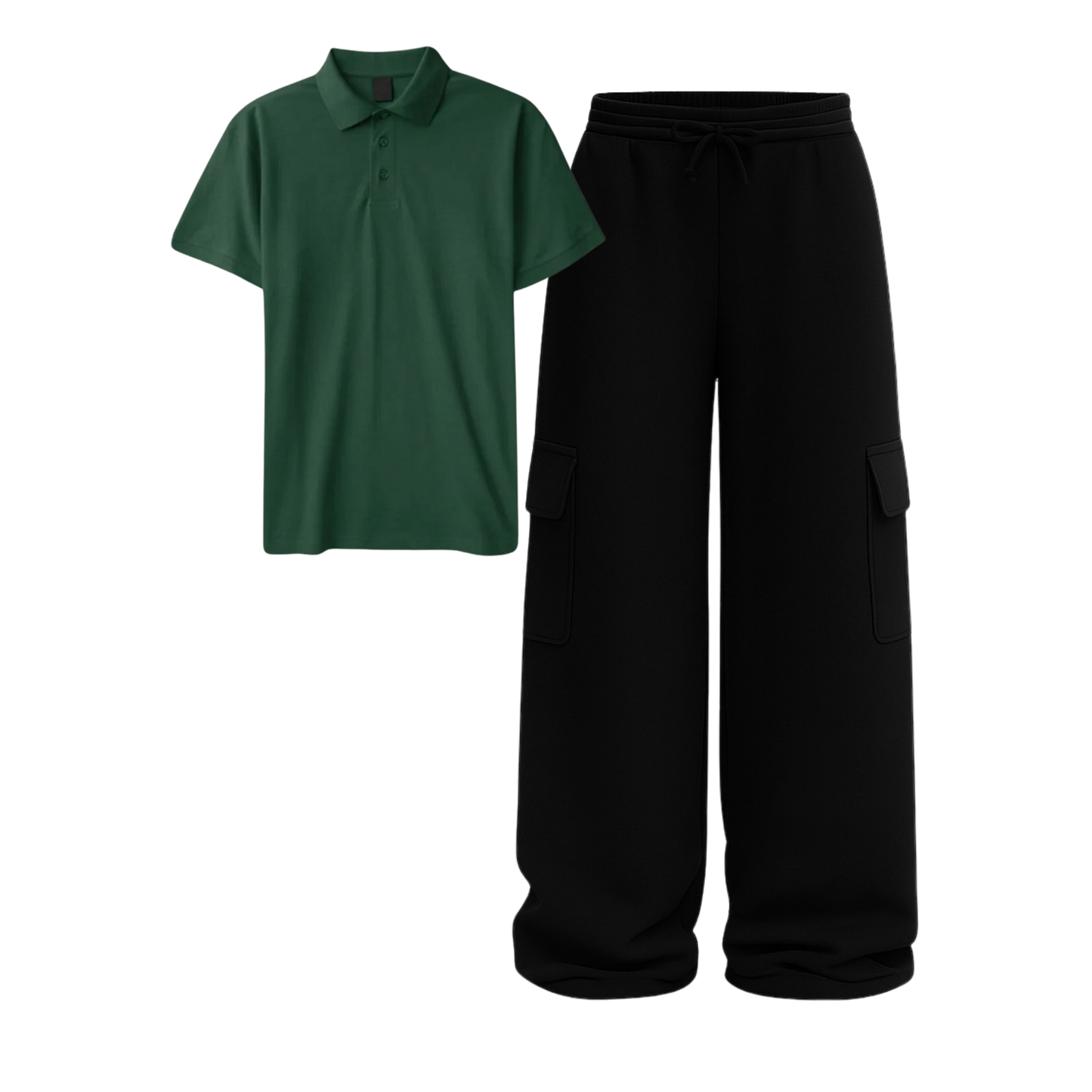 Polo With Black Wide Leg Cargo