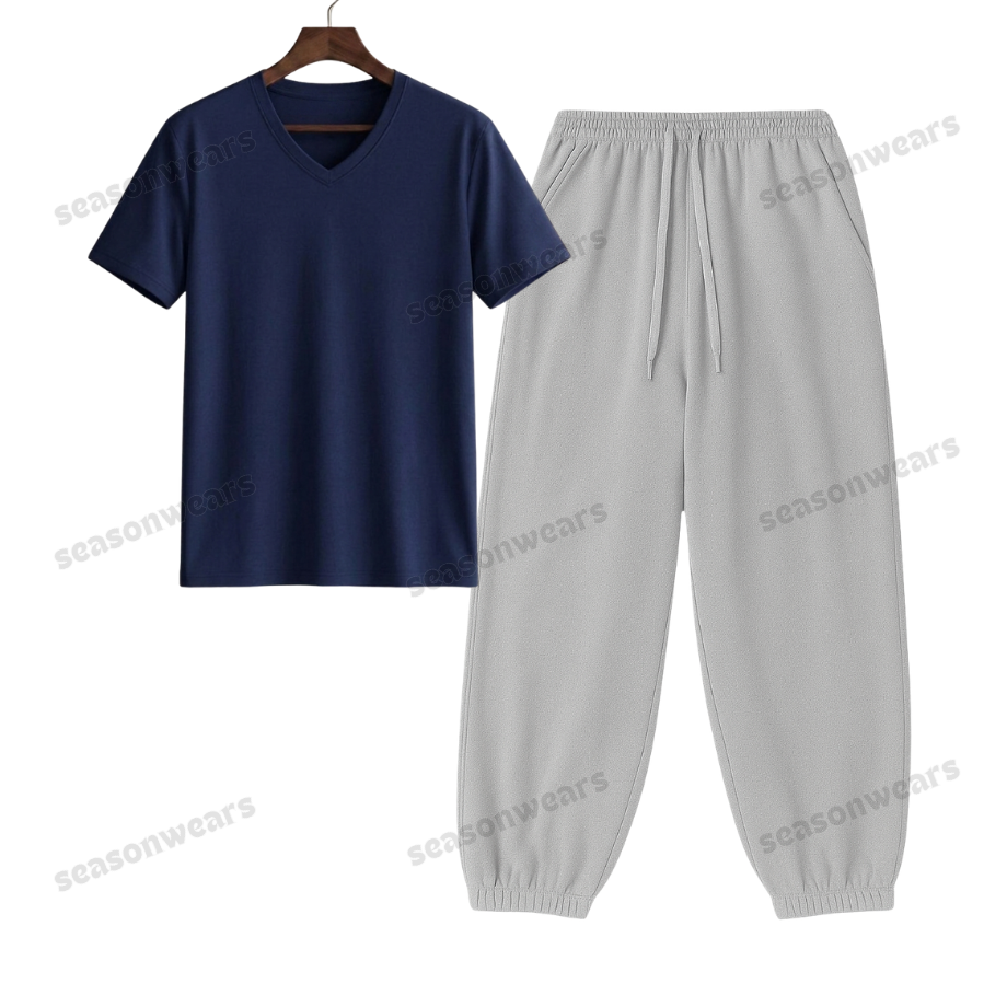 V-Neck Tee With Lightgrey Sweatpant