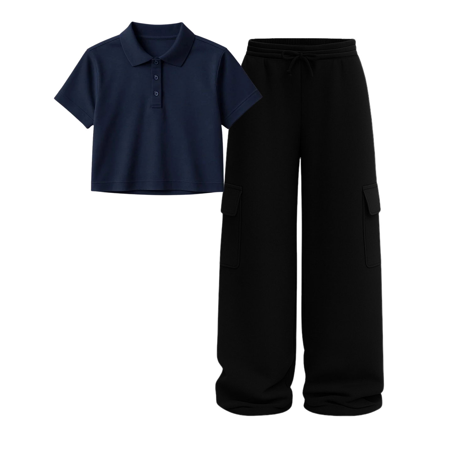 Crop Polo With Black Wide Leg Cargo