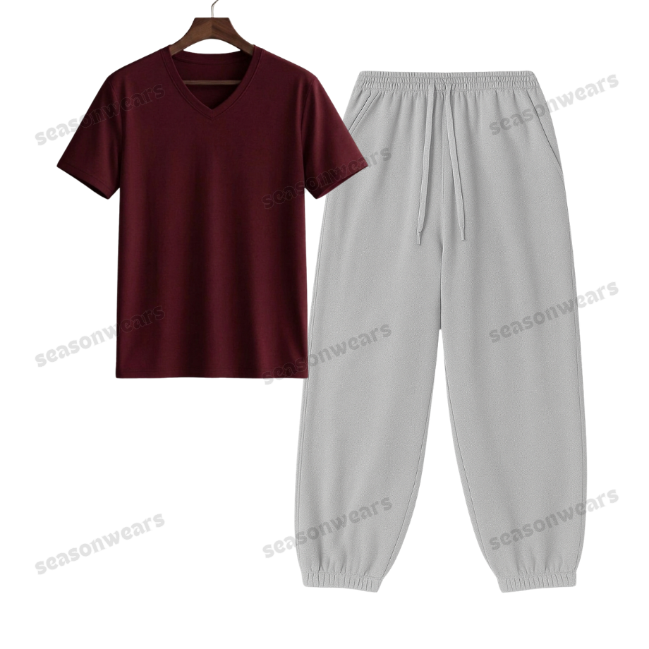 V-Neck Tee With Lightgrey Sweatpant