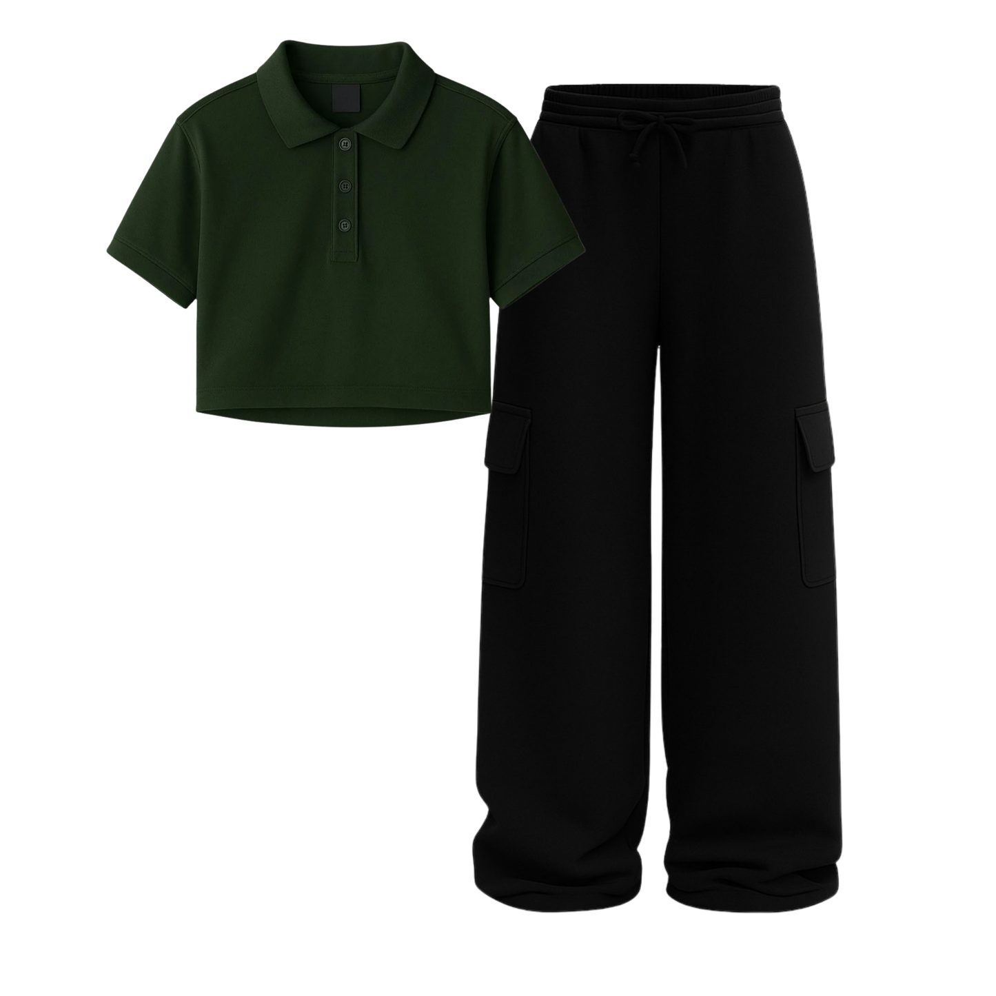 Crop Polo With Black Wide Leg Cargo