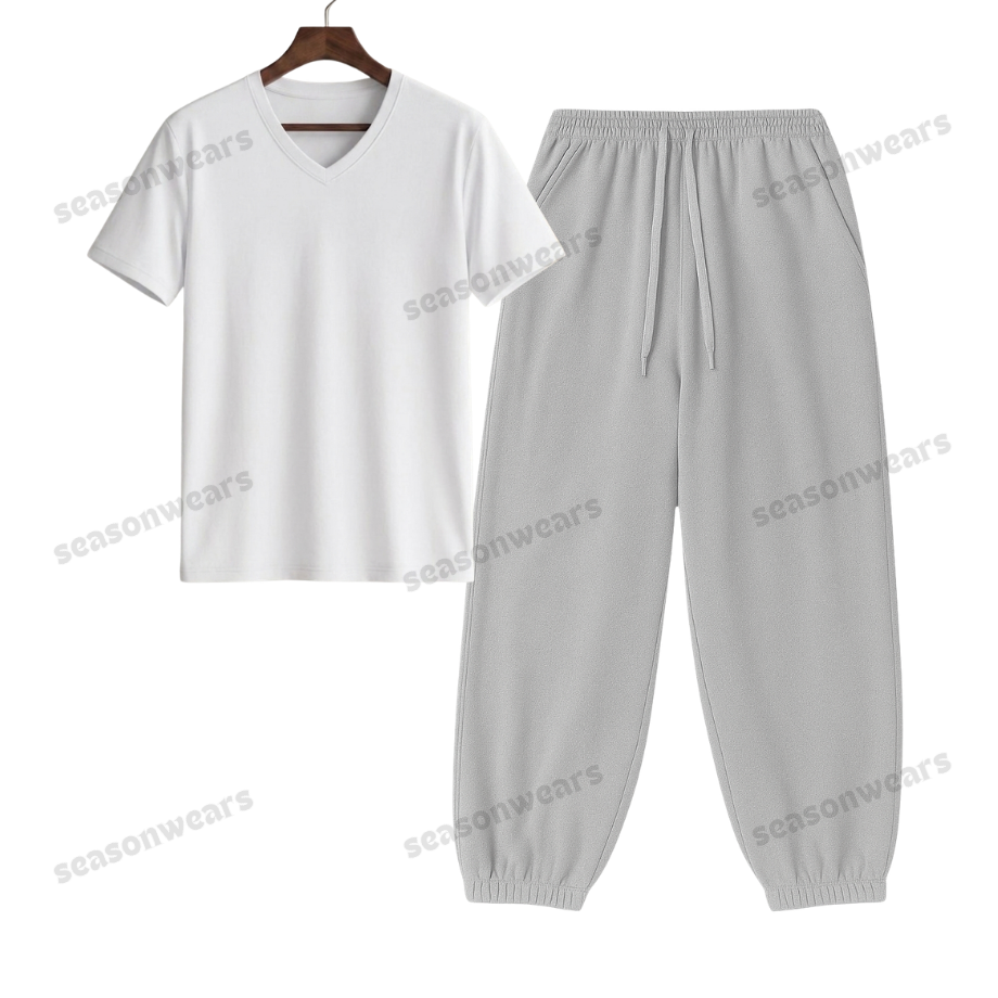 V-Neck Tee With Lightgrey Sweatpant