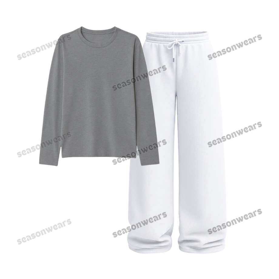 Full Sleeves Tee With White Wide Leg Trouser