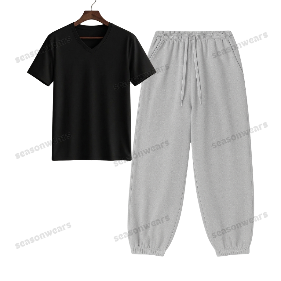 V-Neck Tee With Lightgrey Sweatpant