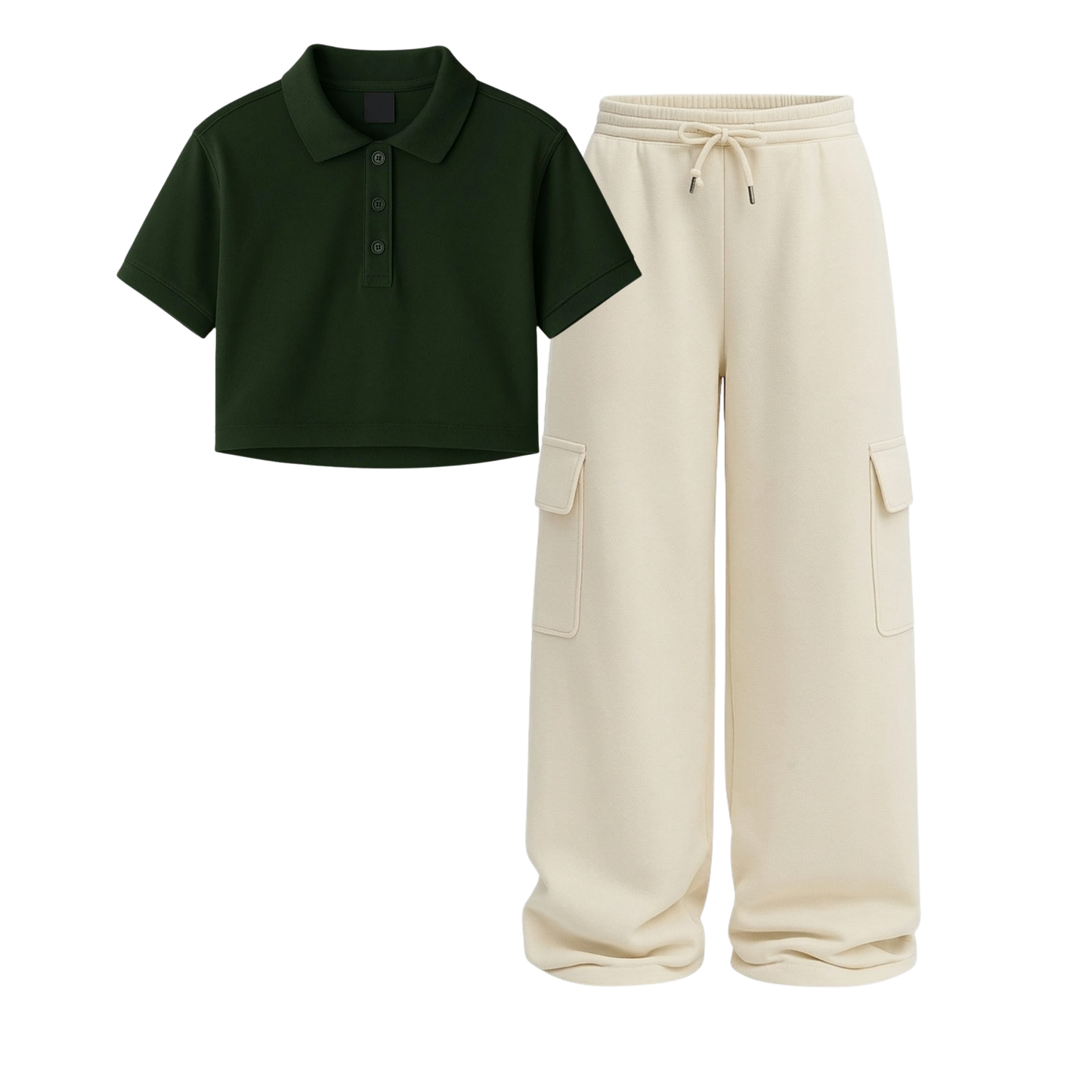 Crop Polo With Cream Wide Leg Cargo