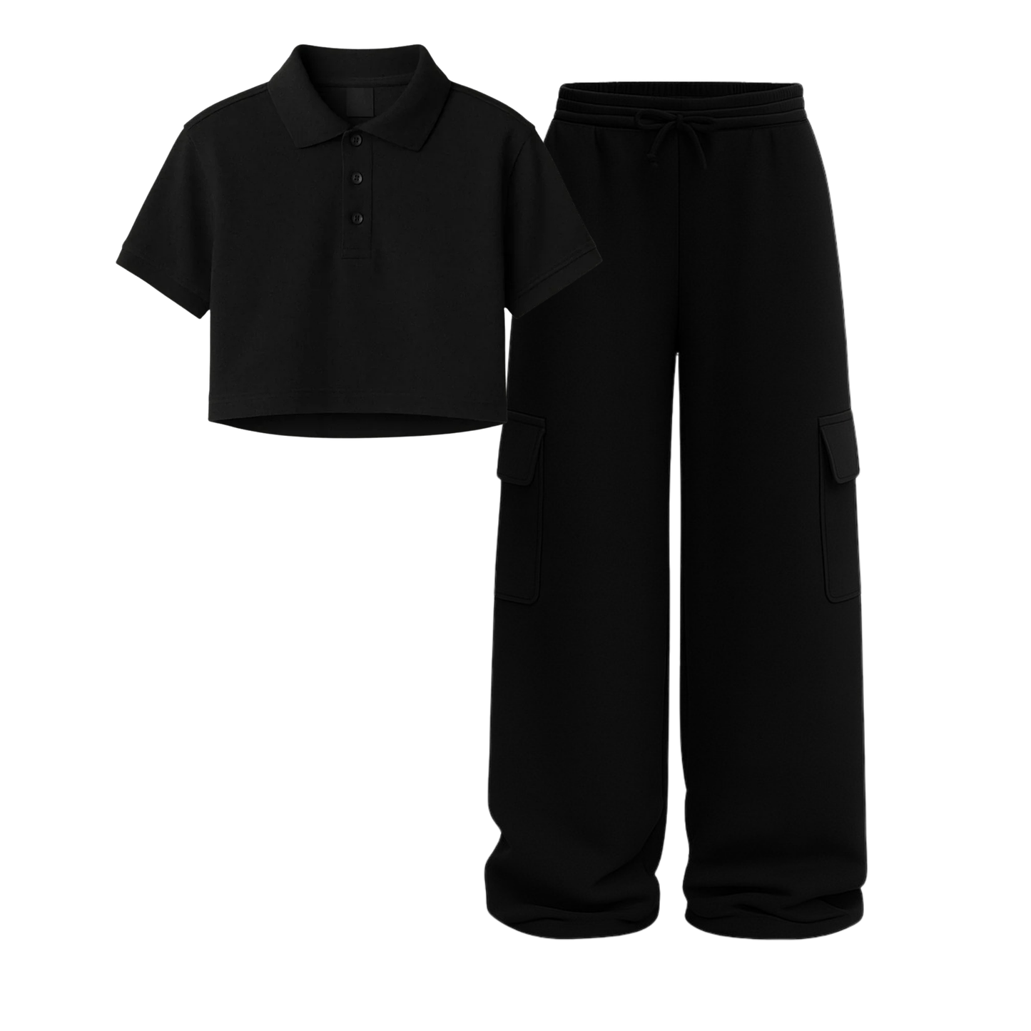 Crop Polo With Black Wide Leg Cargo