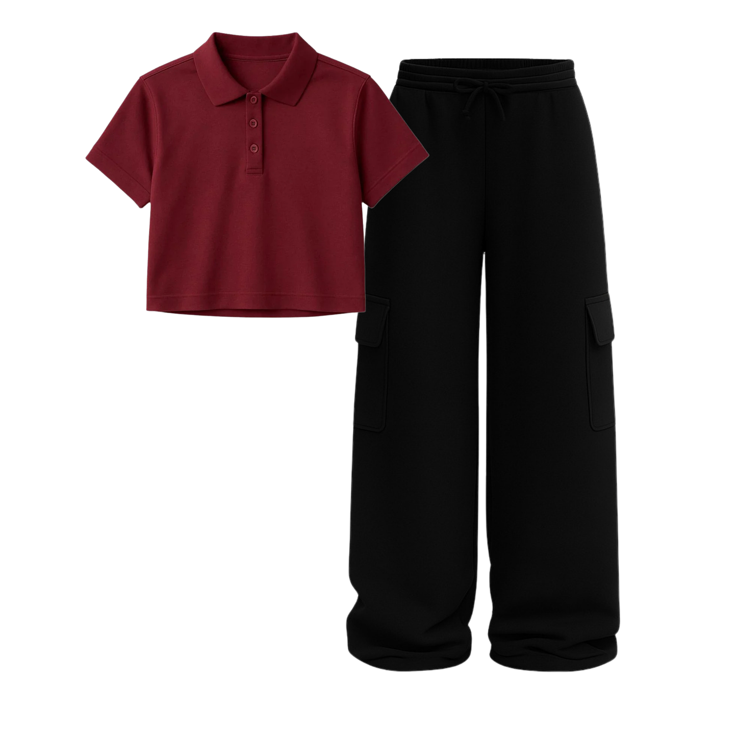 Crop Polo With Black Wide Leg Cargo