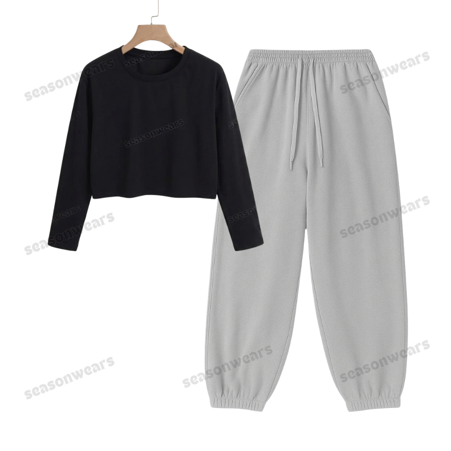 Crop Full Sleeves Tee With Lightgrey Sweatpant