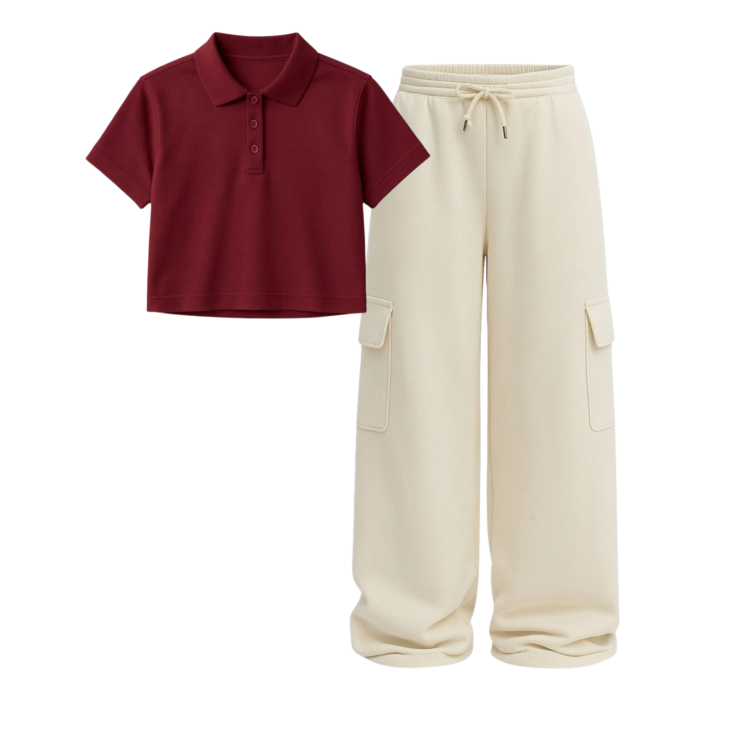 Crop Polo With Cream Wide Leg Cargo