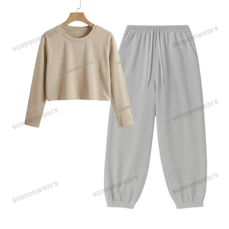 Crop Full Sleeves Tee With Lightgrey Sweatpant