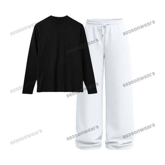 Full Sleeves Tee With White Wide Leg Trouser