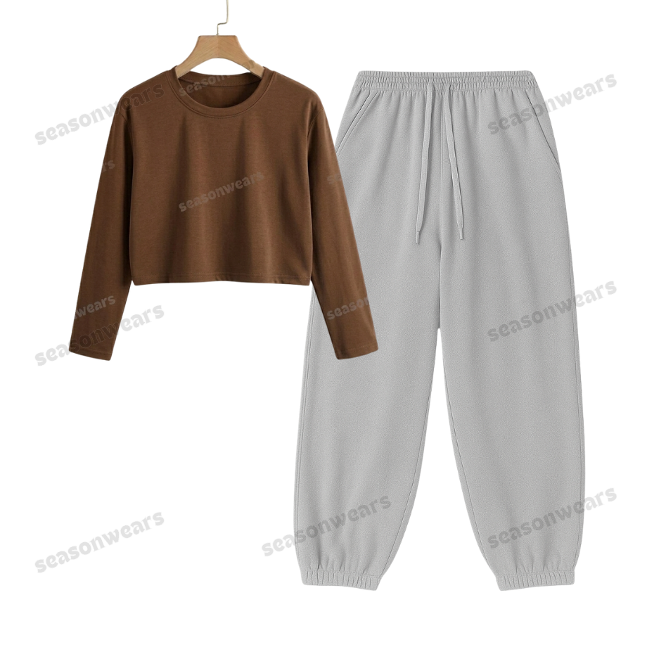 Crop Full Sleeves Tee With Lightgrey Sweatpant