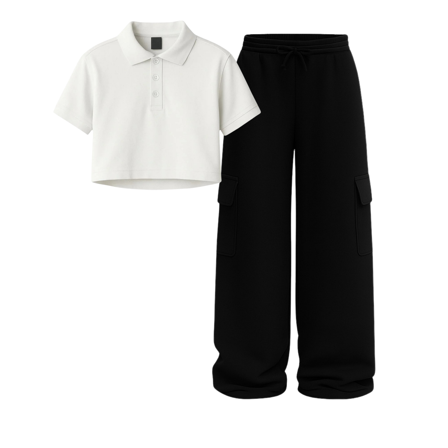 Crop Polo With Black Wide Leg Cargo