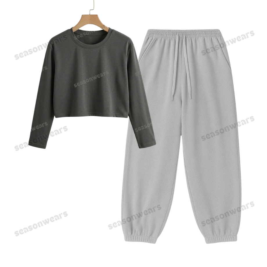 Crop Full Sleeves Tee With Lightgrey Sweatpant