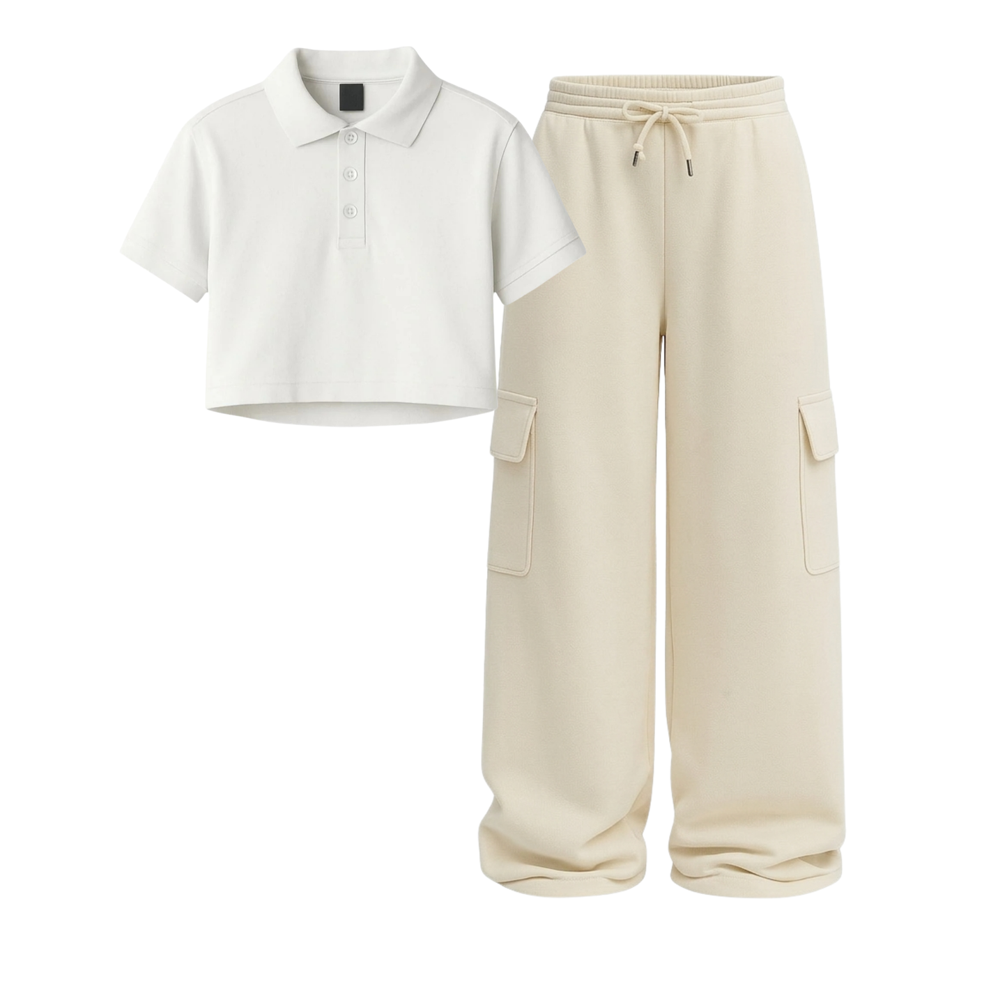 Crop Polo With Cream Wide Leg Cargo