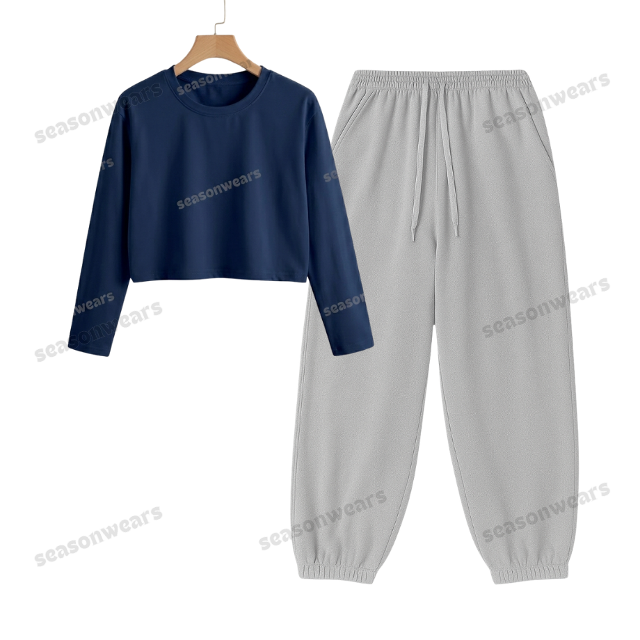 Crop Full Sleeves Tee With Lightgrey Sweatpant