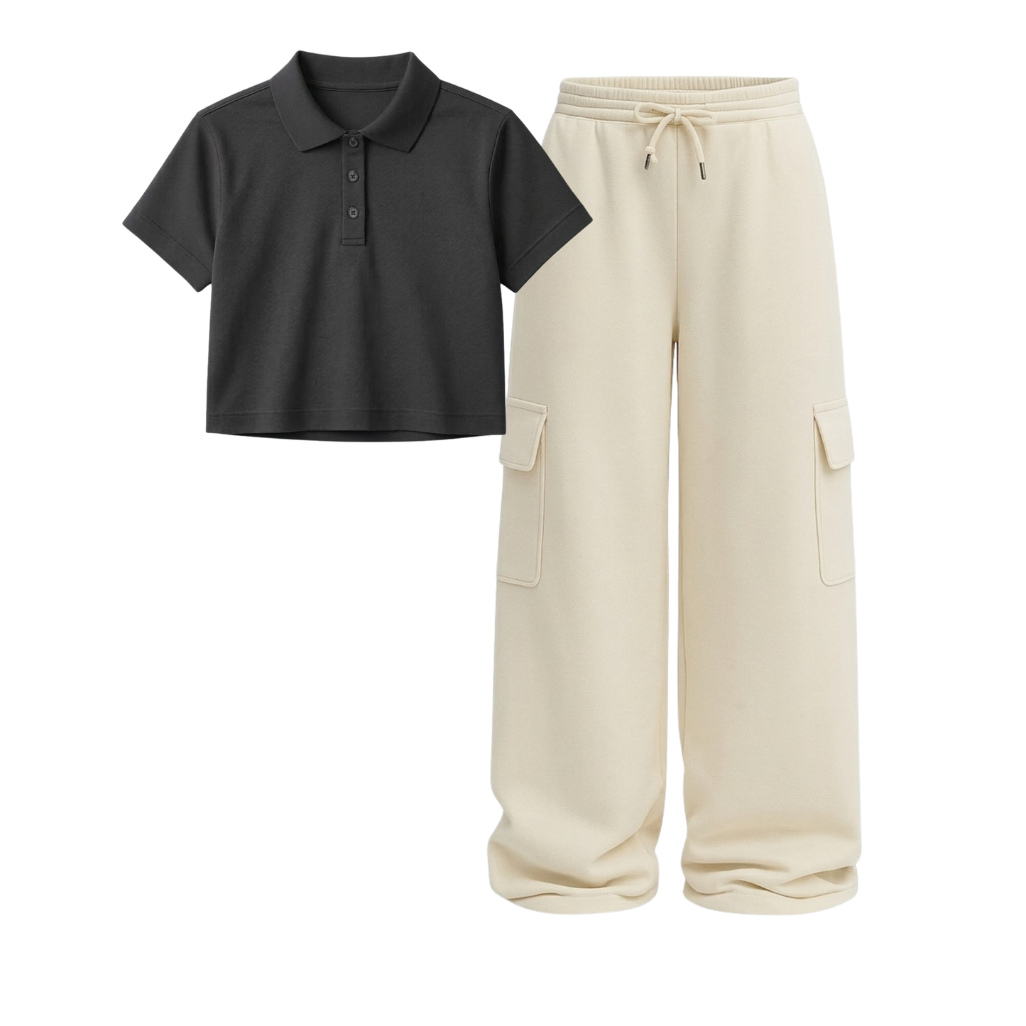Crop Polo With Cream Wide Leg Cargo