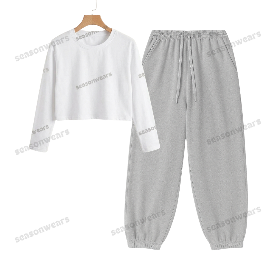 Crop Full Sleeves Tee With Lightgrey Sweatpant