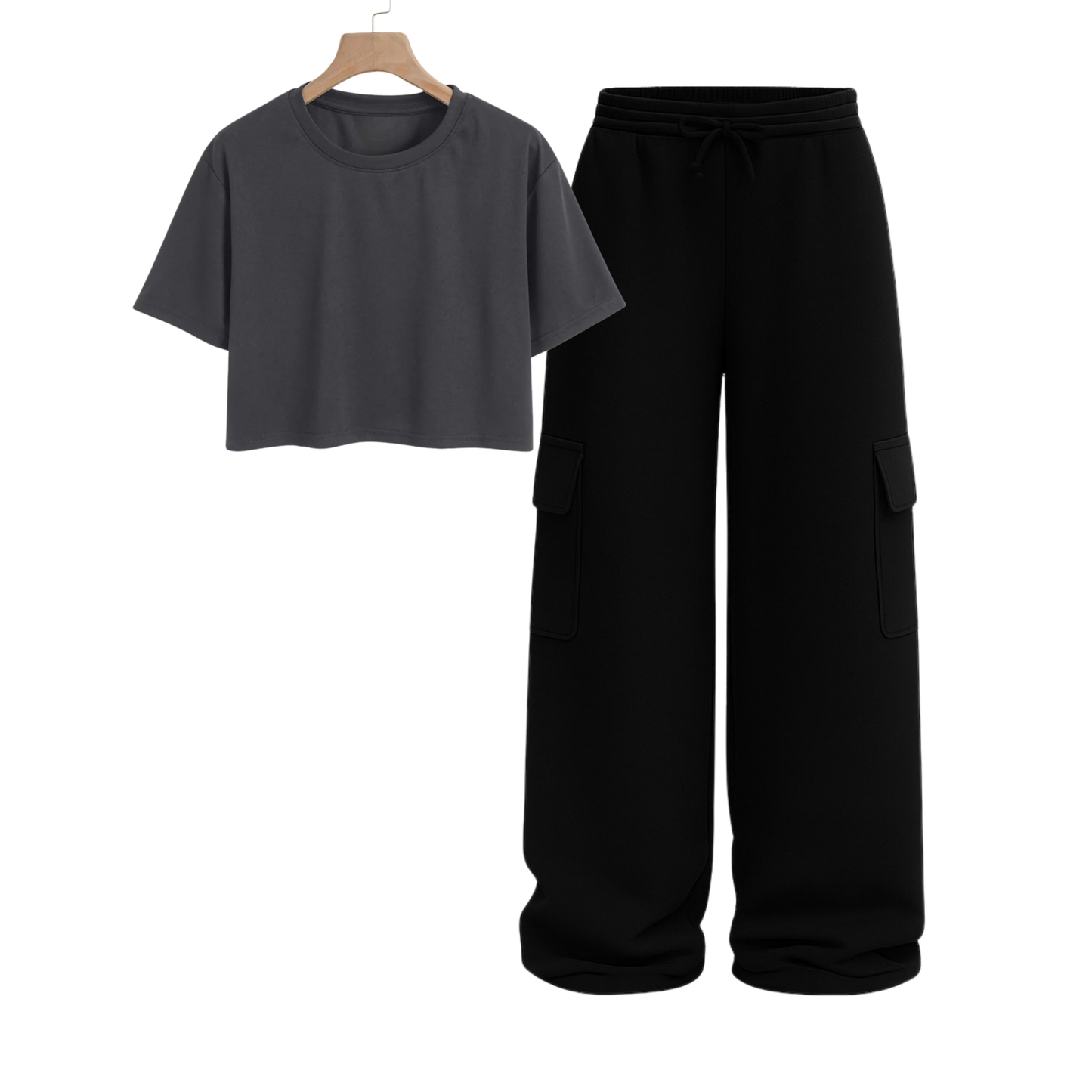 Crop Tee With Black Wide Leg Cargo