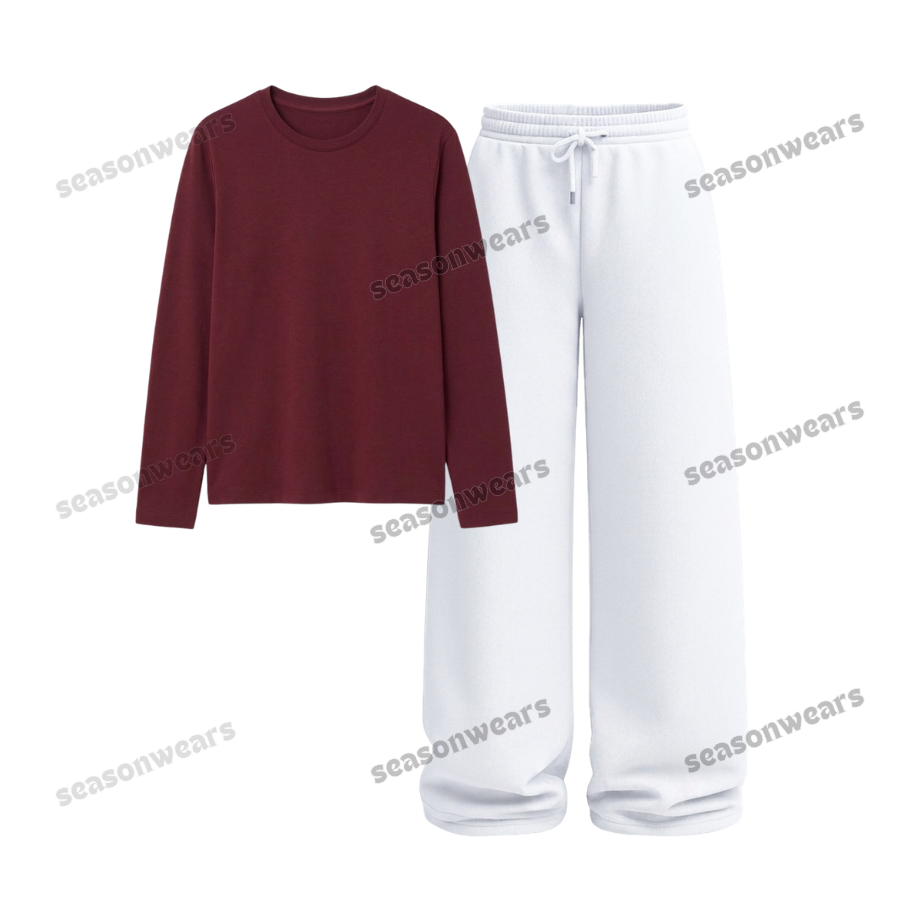 Full Sleeves Tee With White Wide Leg Trouser