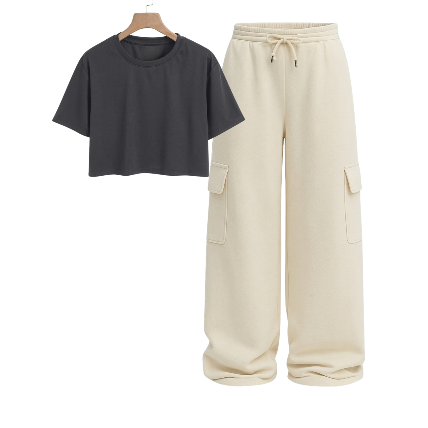 Crop Tee With Cream Wide Leg Cargo
