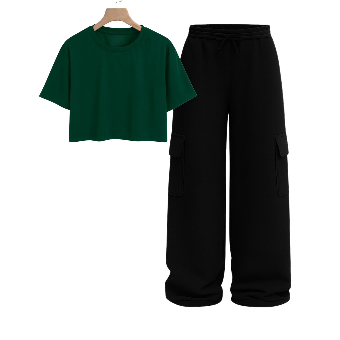 Crop Tee With Black Wide Leg Cargo