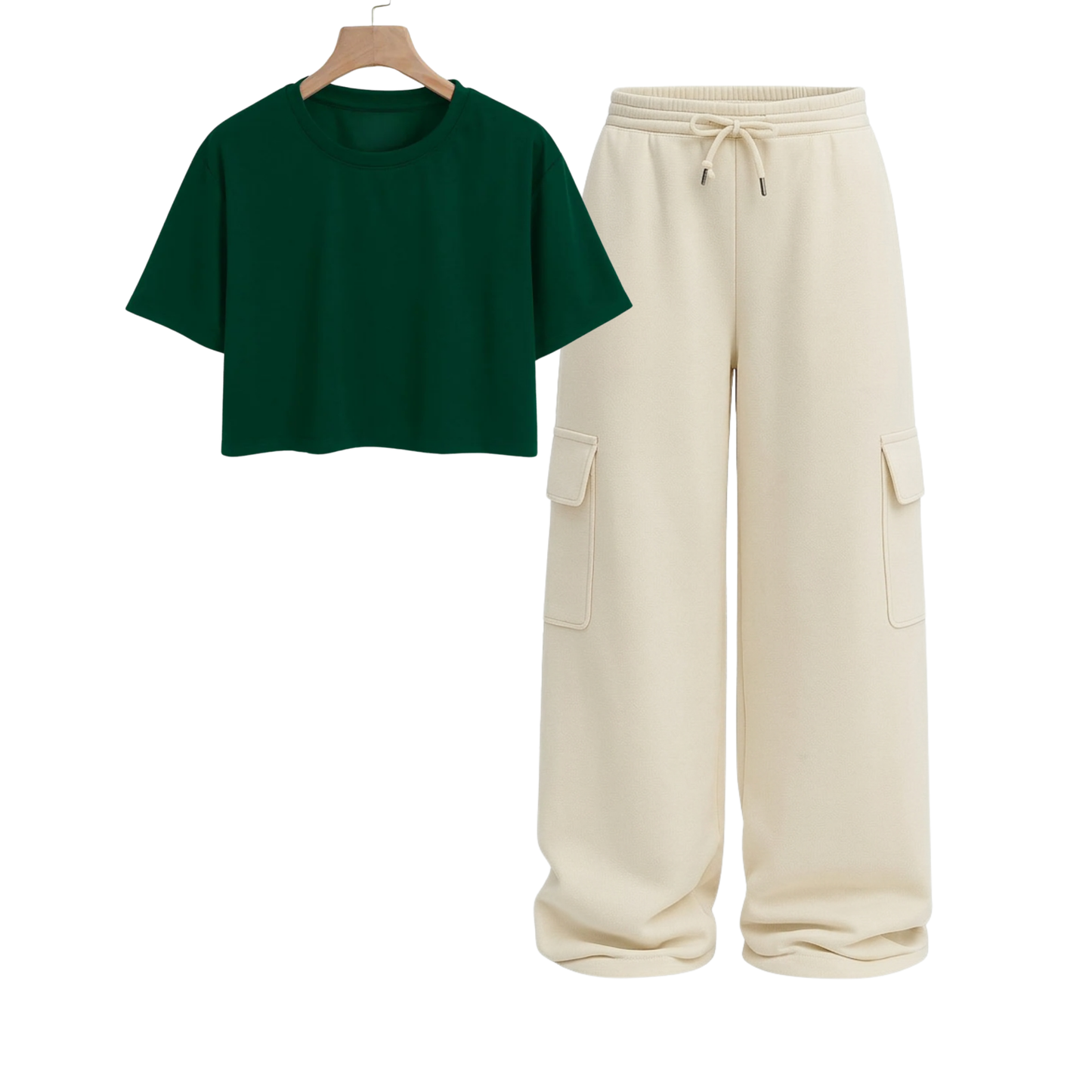 Crop Tee With Cream Wide Leg Cargo