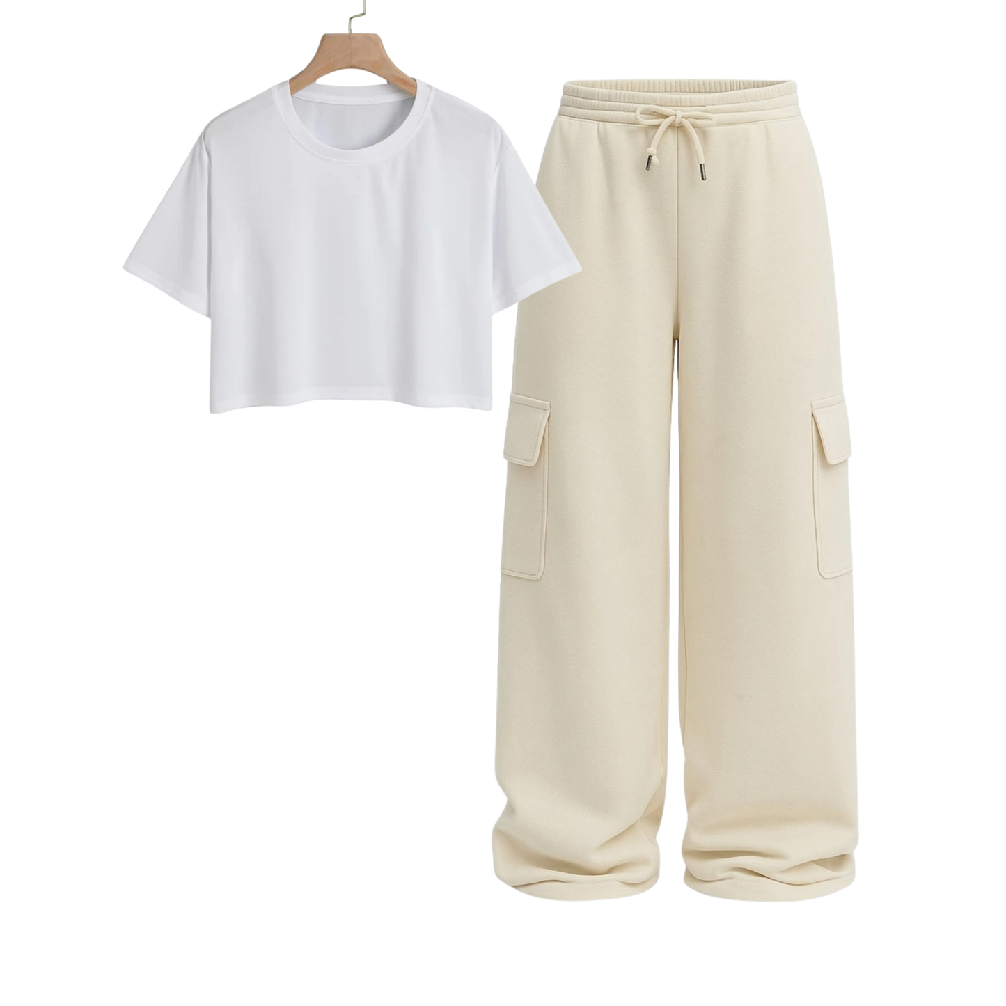 Crop Tee With Cream Wide Leg Cargo