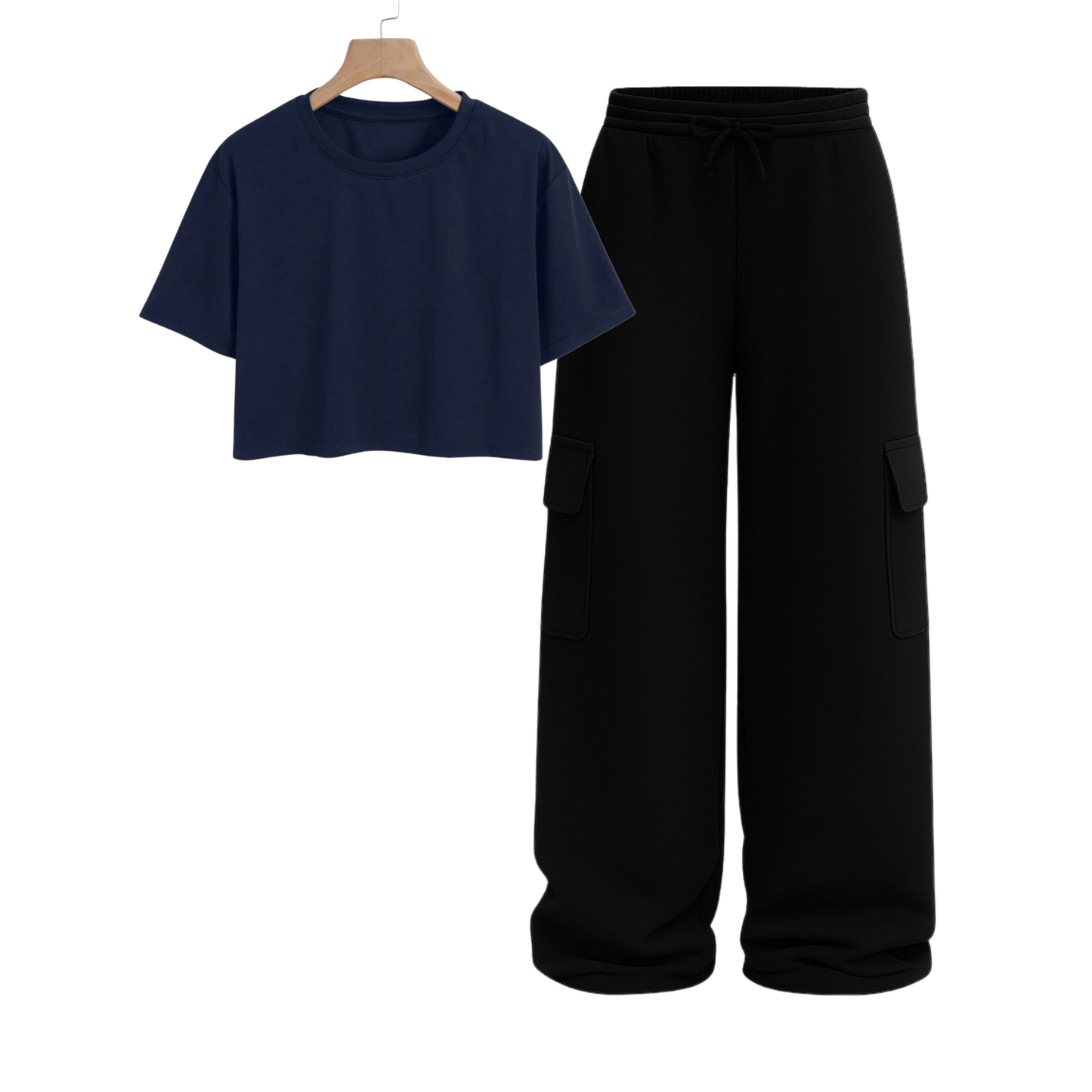 Crop Tee With Black Wide Leg Cargo
