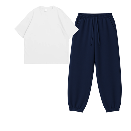 Oversized Drop Shoulder Tee With Navyblue Sweatpant