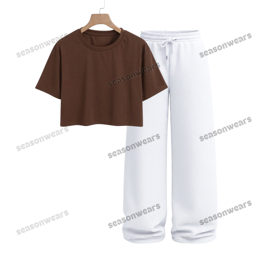 Crop Tee With White Wide Leg Trouser