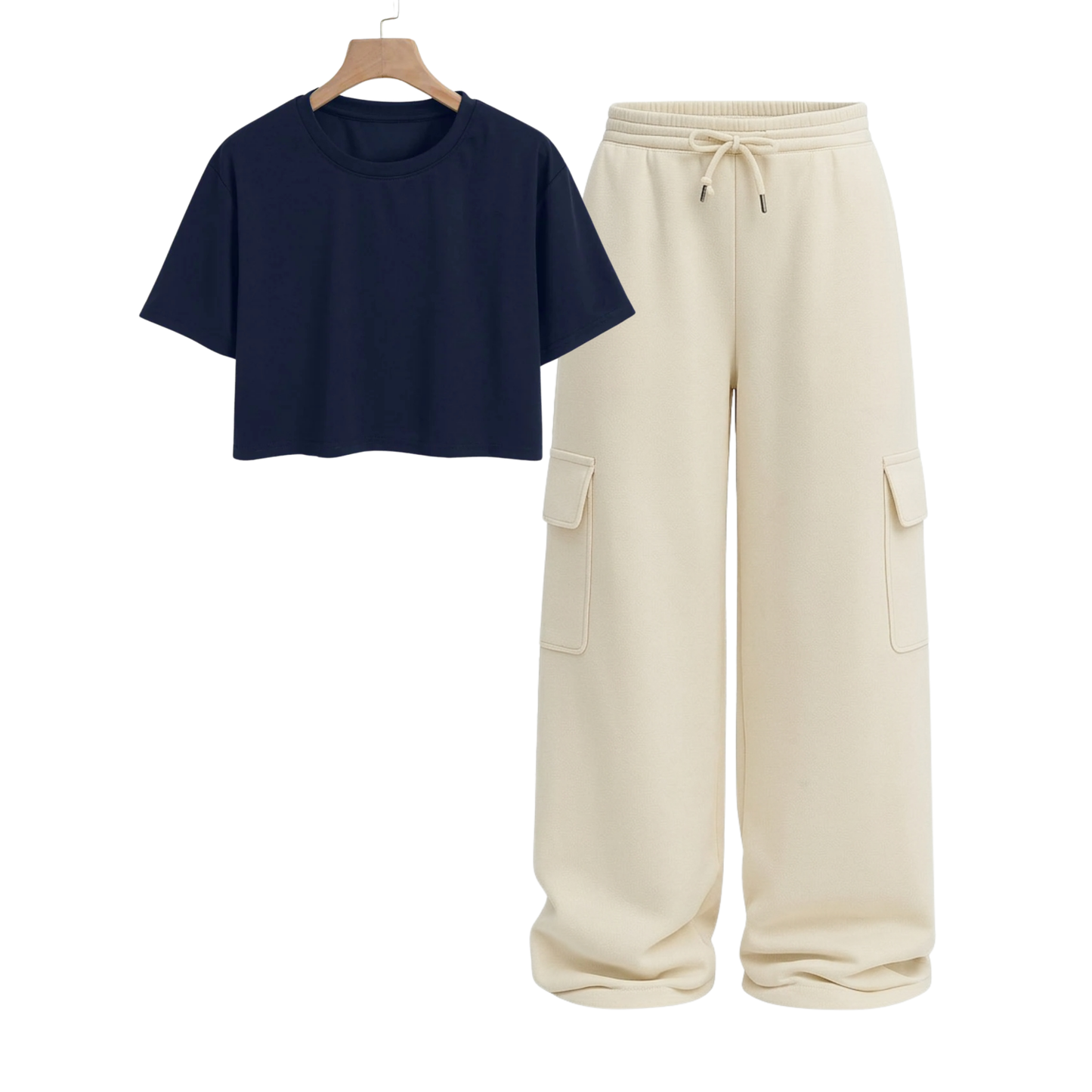 Crop Tee With Cream Wide Leg Cargo