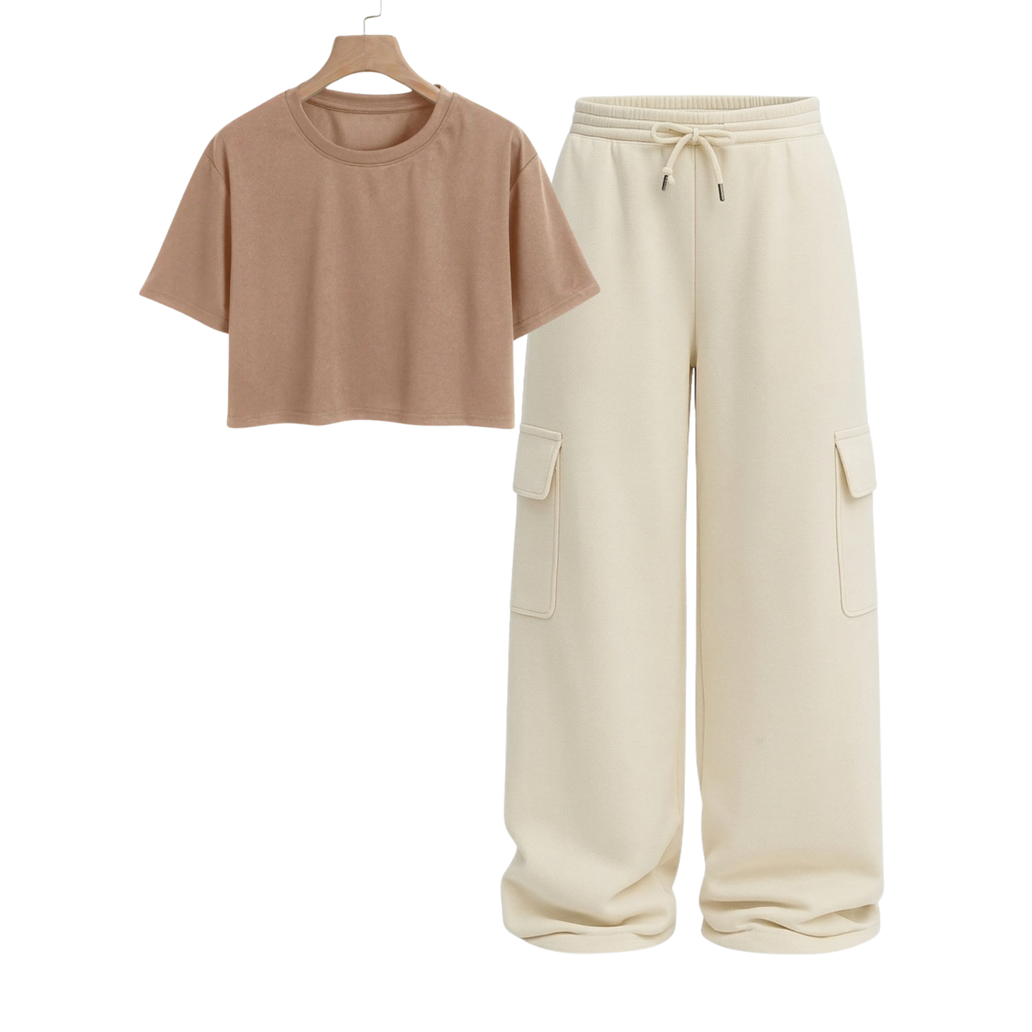 Crop Tee With Cream Wide Leg Cargo