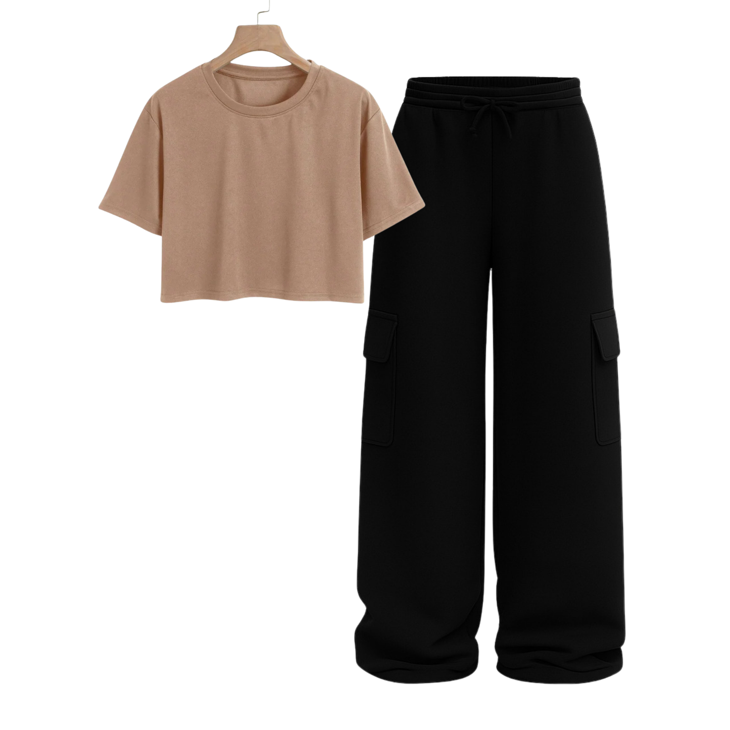 Crop Tee With Black Wide Leg Cargo