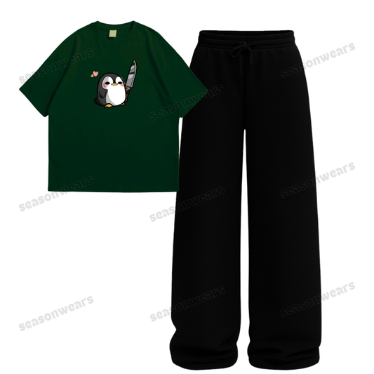 Angry Peggy Oversize Tee With Black Straight Leg Trouser