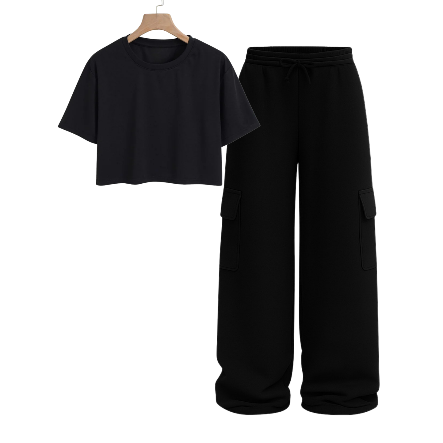 Crop Tee With Black Wide Leg Cargo