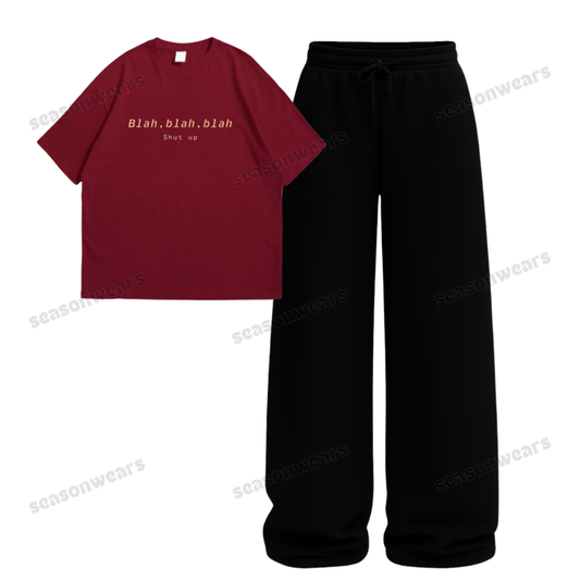 Blah Blah  Oversize Tee With Black Straight Leg Trouser