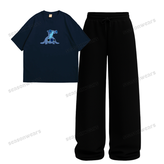 Stitch Oversize Tee With Black Straight Leg Trouser